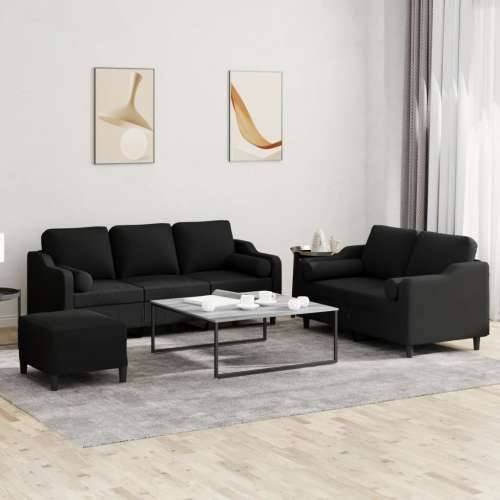 3-dijelni set sofa s jastucima crni od mikrovlakana - Crna s jastucima i tabureom Cijena