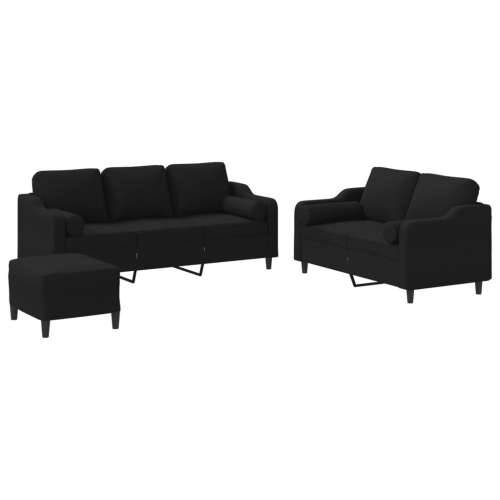 3-dijelni set sofa s jastucima crni od mikrovlakana - Crna s jastucima i tabureom Cijena