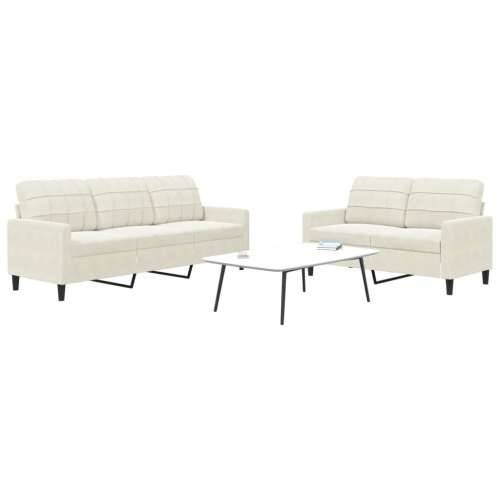 2-dijelni set sofa s jastucima krem baršunasti - Krema Bez oslonca za noge Cijena