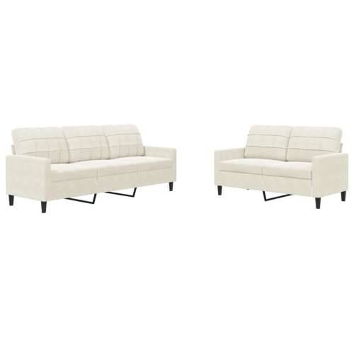 2-dijelni set sofa s jastucima krem baršunasti - Krema Bez oslonca za noge Cijena
