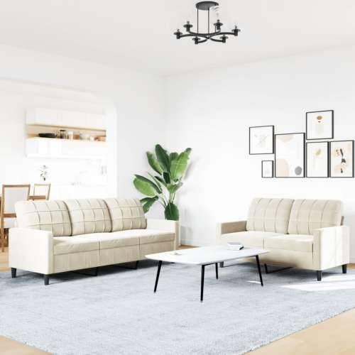 2-dijelni set sofa s jastucima krem baršunasti - Krema Bez oslonca za noge Cijena