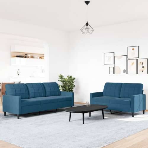2-dijelni set sofa s jastucima plavi baršunasti Plava Bez oslonca za noge Cijena