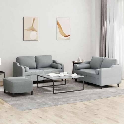 3-dijelni set sofa s jastucima svjetlosivi od tkanine - Svjetlosiva s jastucima i tabureom Cijena