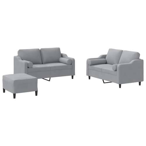3-dijelni set sofa s jastucima svjetlosivi od tkanine - Svjetlosiva s jastucima i tabureom Cijena