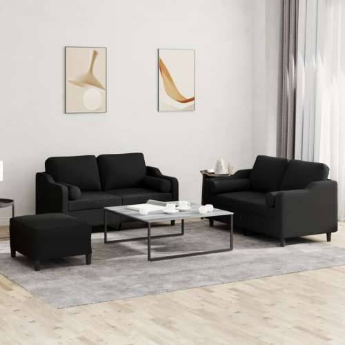 3-dijelni set sofa s jastucima crni od mikrovlakana - Crna s jastucima i tabureom Cijena