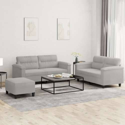 3-dijelni set sofa s jastucima svjetlosivi od mikrovlakana - Svjetlosiva S osloncem za noge Cijena