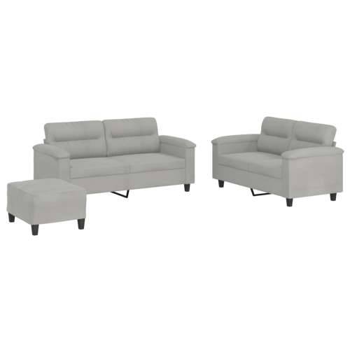 3-dijelni set sofa s jastucima svjetlosivi od mikrovlakana - Svjetlosiva S osloncem za noge Cijena