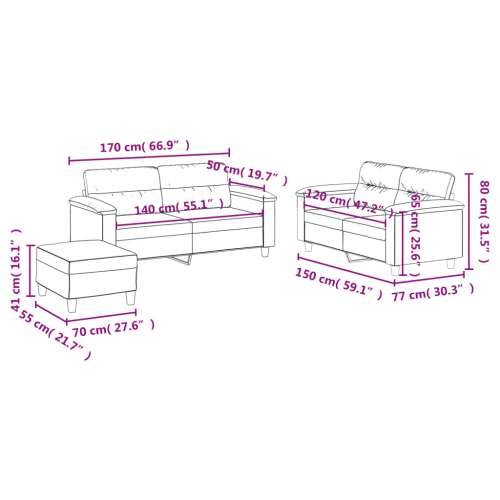 3-dijelni set sofa s jastucima svjetlosivi od mikrovlakana - Svjetlosiva S osloncem za noge Cijena