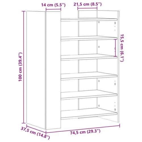 Ormarić za cipele boja hrasta 74,5x37,5x100cm konstruirano drvo - Sivi hrast sonoma 1 Cijena