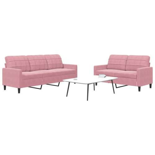 2-dijelni set sofa s jastucima ružičasti baršunasti - Ružičasta Bez oslonca za noge Cijena