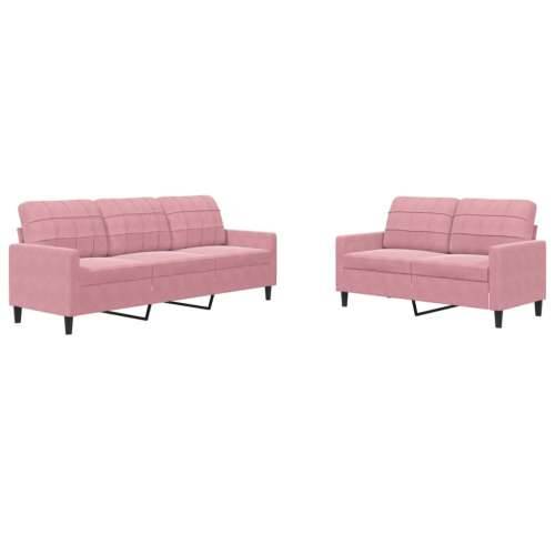 2-dijelni set sofa s jastucima ružičasti baršunasti - Ružičasta Bez oslonca za noge Cijena