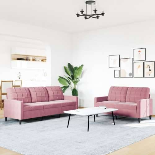 2-dijelni set sofa s jastucima ružičasti baršunasti - Ružičasta Bez oslonca za noge Cijena