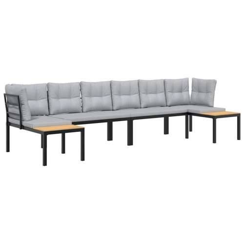 Vrtna garnitura - 4-dijelni set vrtnih sofa s jastucima čelik obložen prahom crni - Svjetlosiva Bez stola 1 Cijena