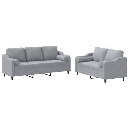 2-dijelni set sofa s jastucima svjetlosivi od tkanine - Svjetlosiva s jastučićima Cijena