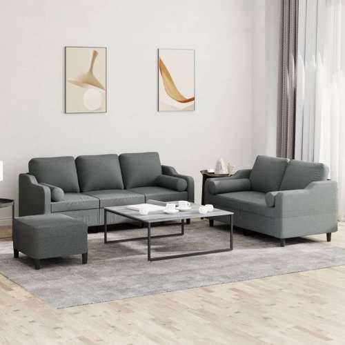 3-dijelni set sofa s jastucima tamnosivi od tkanine - Tamno siva s jastucima i tabureom Cijena
