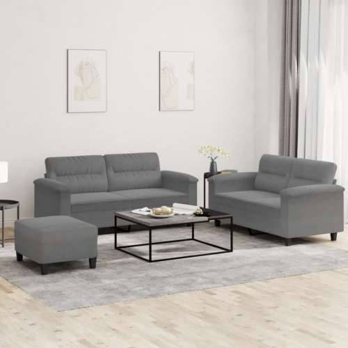 3-dijelni set sofa s jastucima tamnosivi od mikrovlakana - Tamno siva S osloncem za noge Cijena