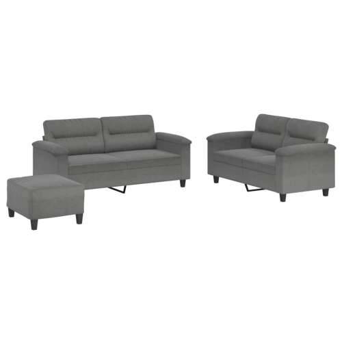 3-dijelni set sofa s jastucima tamnosivi od mikrovlakana - Tamno siva S osloncem za noge Cijena