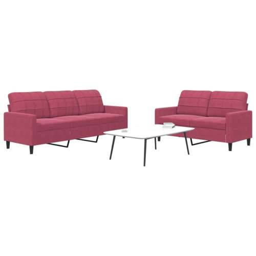 2-dijelni set sofa s jastucima crvena boja vina baršunasti boja crnog vina Bez oslonca za noge Cijena