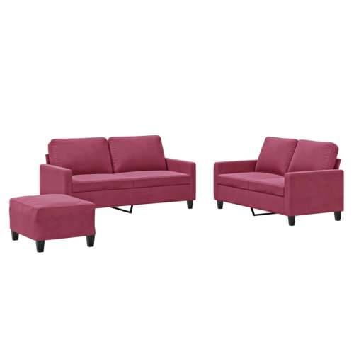 3-dijelni set sofa s jastucima crvena boja vina baršunasti - boja crnog vina s jastučićima i tabureom Cijena