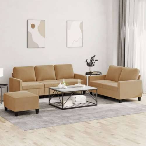 3-dijelni set sofa s jastucima smeđi baršunasti - Smeđa s jastučićima i tabureom Cijena