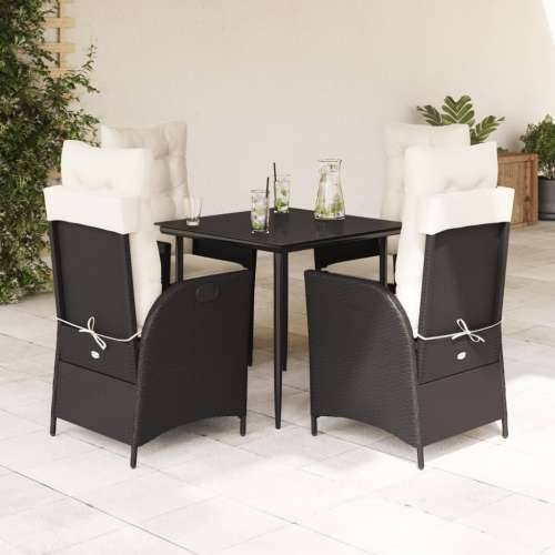 Vrtna garnitura - 5-dijelni vrtni blagovaonski set s jastucima od poliratana crni - Crna 80 x 80 x 74 cm bez podignute noge 4 Cijena