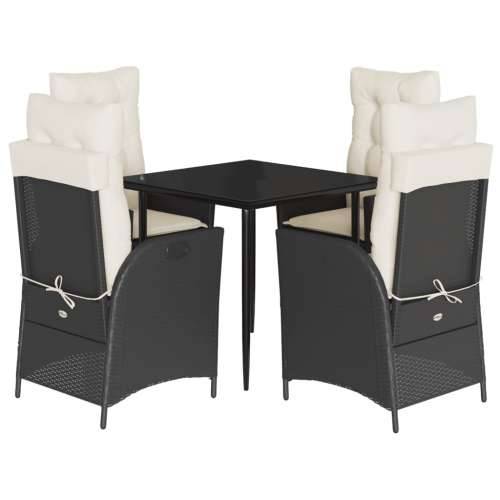 Vrtna garnitura - 5-dijelni vrtni blagovaonski set s jastucima od poliratana crni - Crna 80 x 80 x 74 cm bez podignute noge 4 Cijena