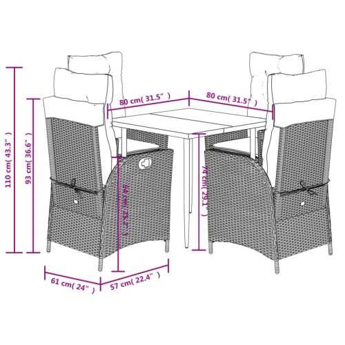 Vrtna garnitura - 5-dijelni vrtni blagovaonski set s jastucima od poliratana crni - Crna 80 x 80 x 74 cm bez podignute noge 4 Cijena