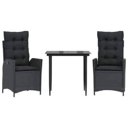 Vrtna garnitura - 3-dijelni vrtni blagovaonski set s jastucima od poliratana crni - 80 x 80 x 74 cm Bez naslona za noge 2 Cijena