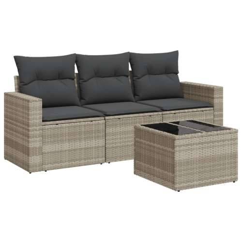 Vrtna garnitura - 4-dijelni set vrtnih sofa s jastucima svijetlosivi poliratan - Svjetlosiva Sa stolom 1 Cijena
