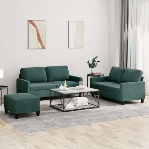 3-dijelni set sofa s jastucima tamnozeleni baršunasti - Tamnozelena s jastučićima i tabureom Cijena
