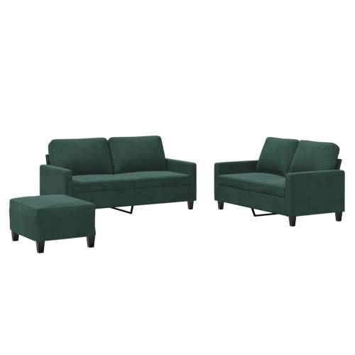 3-dijelni set sofa s jastucima tamnozeleni baršunasti - Tamnozelena s jastučićima i tabureom Cijena