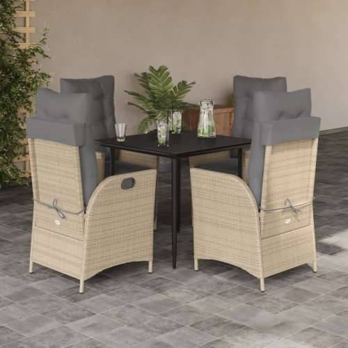 Vrtna garnitura - 5-dijelni vrtni blagovaonski set od poliratana s jastucima bež - 80 x 80 x 74 cm Sa naslonom za noge 4 Cijena