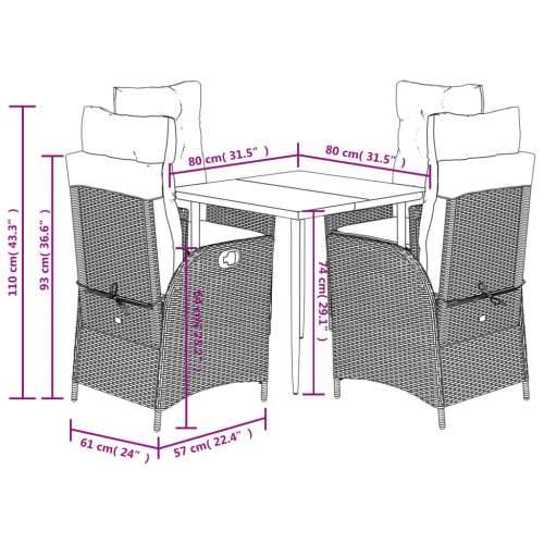 Vrtna garnitura - 5-dijelni vrtni blagovaonski set od poliratana s jastucima bež - 80 x 80 x 74 cm Sa naslonom za noge 4 Cijena