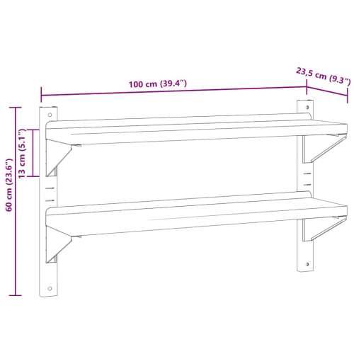 Zidna polica s 2 razine 100x23,5x60 cm srebrna nehrđajući čelik - 100 x 23.5 x 60 cm 1 Cijena
