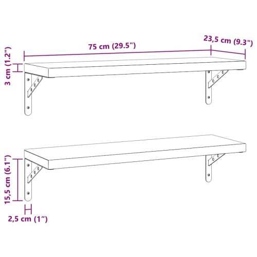 Zidne police 2 kom 75 x 23,5 cm crne nehrđajući čelik - Crna 75 x 23.5 cm 1 Cijena