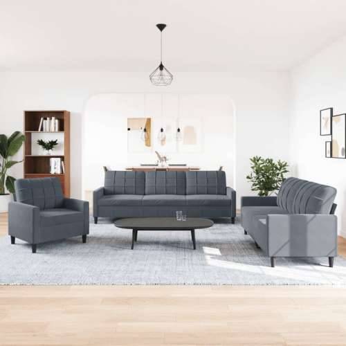 3-dijelni set sofa s jastucima tamnosivi baršunasti - Tamno siva Bez oslonca za noge Cijena