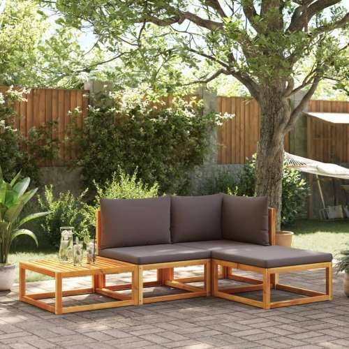 Vrtna garnitura - 4-dijelni set vrtnih sofa s jastucima masivno bagremovo drvo - Siva 1 kutna + srednja + tabure + stol Cijena