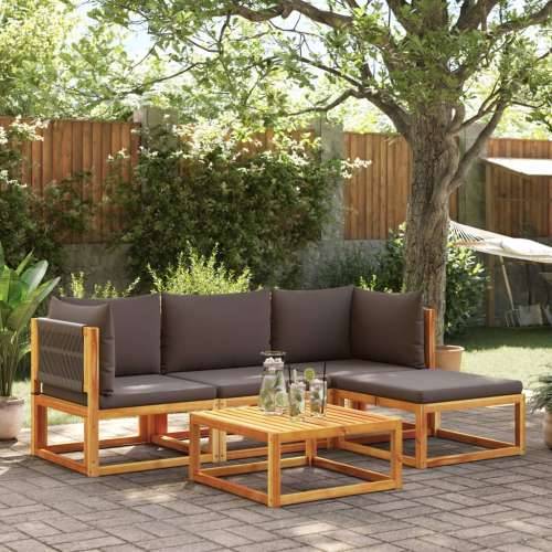 5-dijelna set vrtnih sofa od masivnog drva bagrema s jastucima - Siva 1 2x kutna + srednja + tabure + stol Cijena