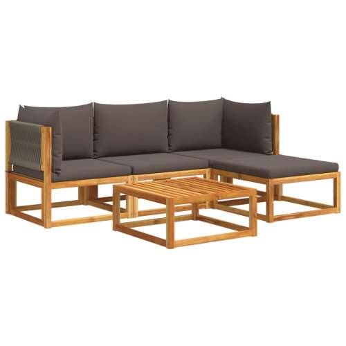 5-dijelna set vrtnih sofa od masivnog drva bagrema s jastucima - Siva 1 2x kutna + srednja + tabure + stol Cijena