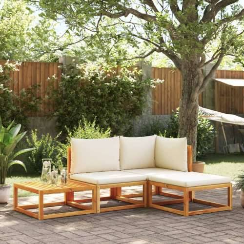 Vrtna garnitura - 4-dijelni set vrtnih sofa s jastucima masivno bagremovo drvo - Krema 1 kutna + srednja + tabure + stol Cijena