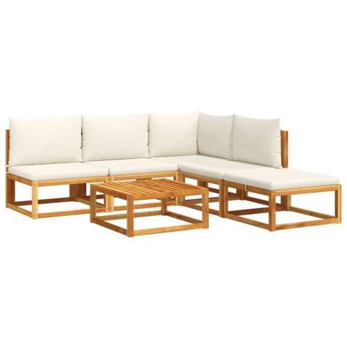 6-dijelna set vrtnih sofa s jastucima masivno bagremovo drvo - Krema 1 kutna + 3x srednja + tabure + stol Cijena
