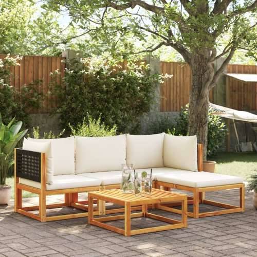 5-dijelna set vrtnih sofa od masivnog drva bagrema s jastucima - Crna i krem 2x kutna + srednja + tabure + stol 1 Cijena