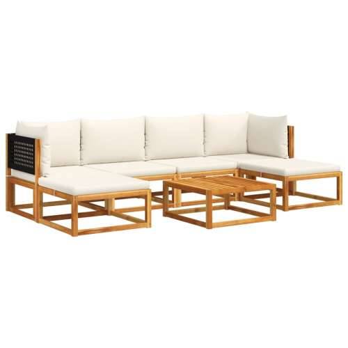 Vrtna garnitura - 7-dijelni set vrtnih sofa s jastucima masivno bagremovo drvo - Crna i krem 2x kutna + 2x srednja + 2x tabure + Cijena