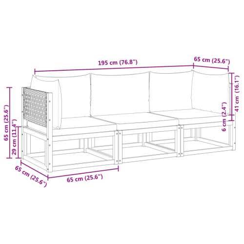 3-dijelna set vrtnih sofa s jastucima masivno bagremovo drvo - bež i krem Trosjedi 1 Cijena