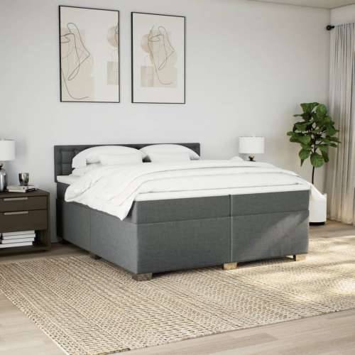 Krevet s oprugama i madracem tamnosivi 200 x 200 cm od tkanine - Tamno siva 200 x 200 cm gumbi Cijena