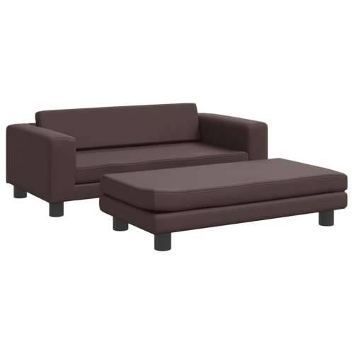 Dječja sofa s tabureom smeđa 100 x 50 x 30 cm od umjetne kože - Smeđa Cijena