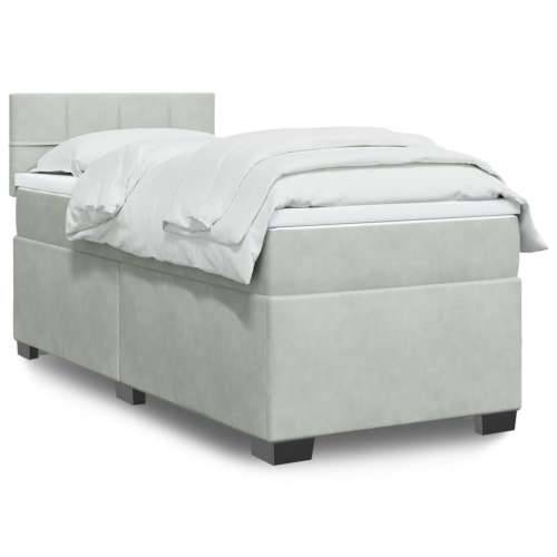 Box spring krevet s madracem svjetlosivi 80 x 200 cm baršunasti - Svjetlosiva 80 x 200 cm Blok s kvadratima Cijena
