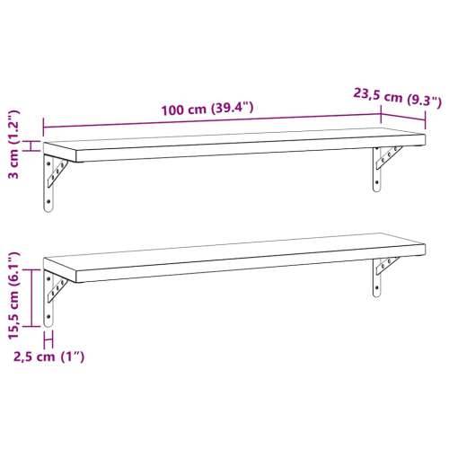 Zidne police 2 kom 100 x 23,5 cm crne nehrđajući čelik - Crna 100 x 23.5 cm 1 Cijena