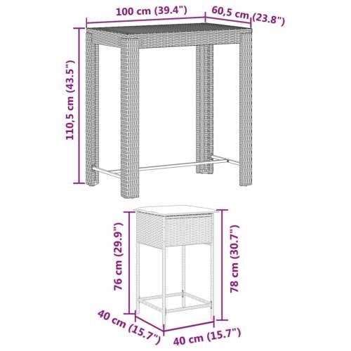 7-dijelni vrtni barski set od poliratana s jastucima crni - Crna 100 x 60.5 x 110.5 cm 6 Cijena