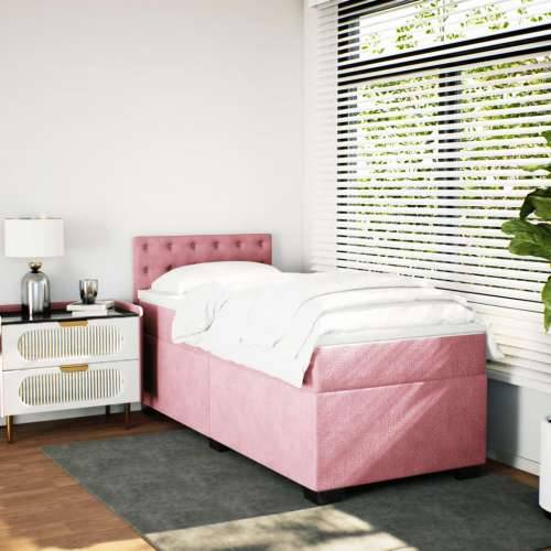Box spring krevet s madracem ružičasti 100x200 cm baršunasti - Ružičasta 100 x 200 cm gumbi Cijena